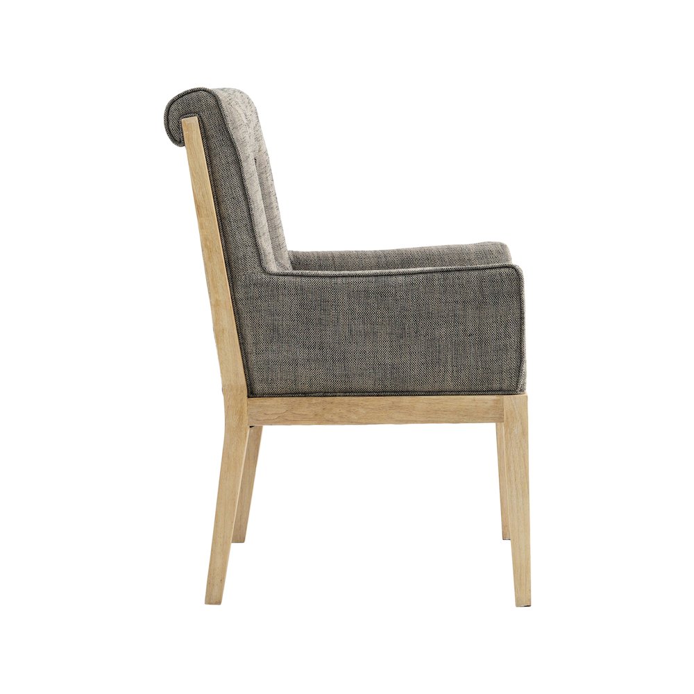 Gwendolyn Grey Linen Textured Fabric Dining Arm Chair. Picture 4