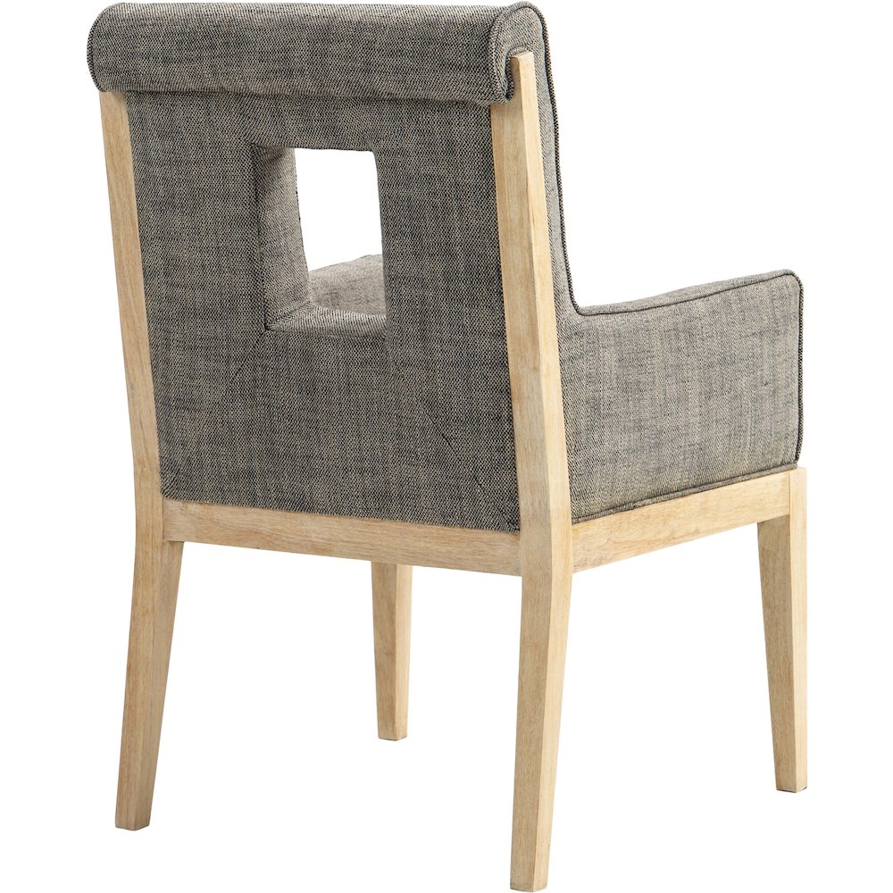 Gwendolyn Grey Linen Textured Fabric Dining Arm Chair. Picture 6