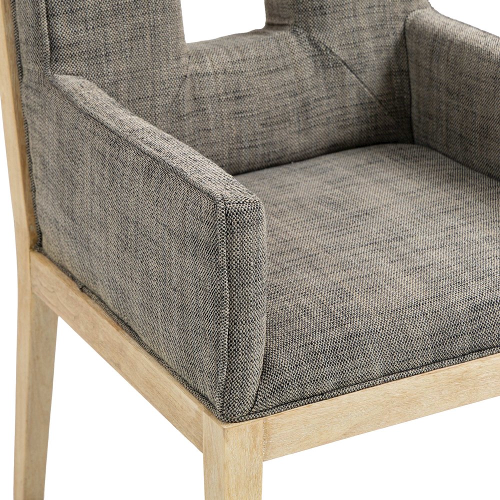 Gwendolyn Grey Linen Textured Fabric Dining Arm Chair. Picture 7