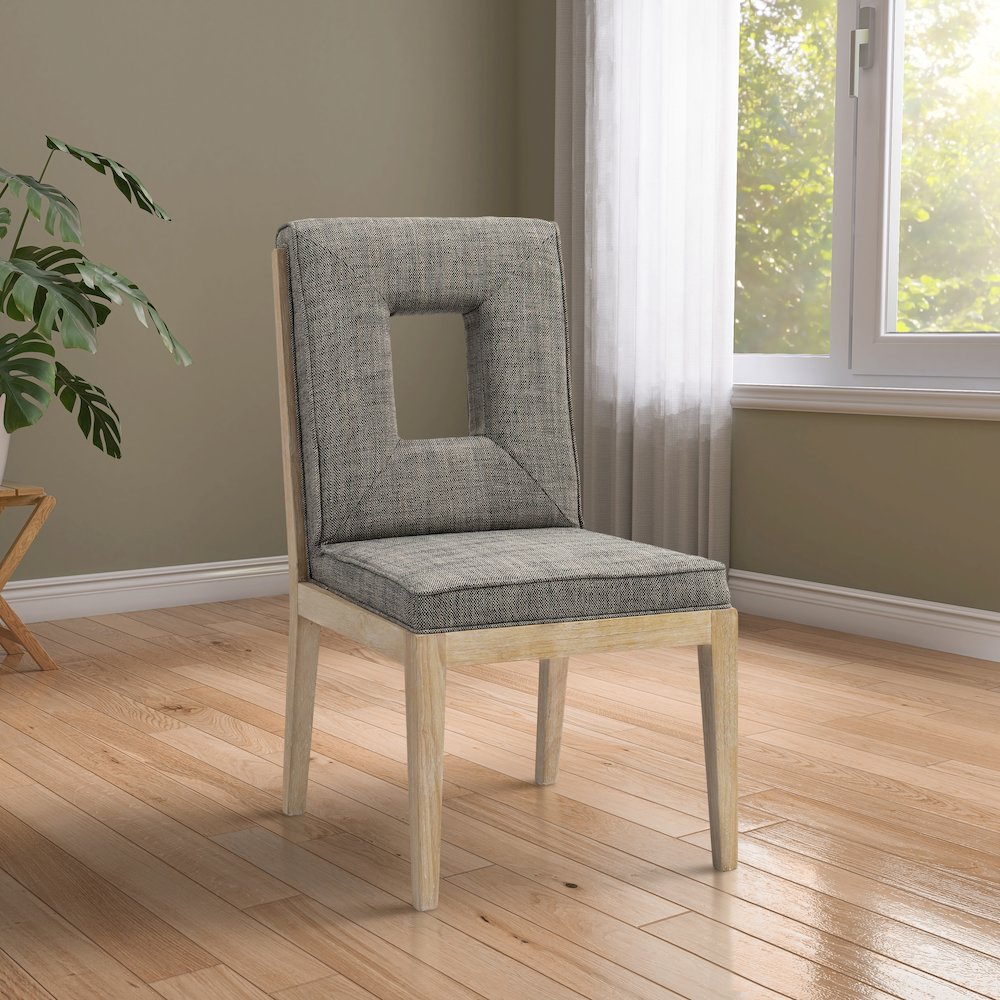 Gwendolyn Grey Linen Textured Fabric Dining Side Chair, Set of 2. Picture 2