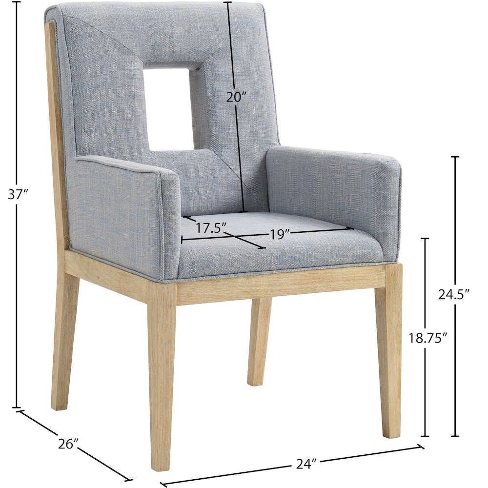 Gwendolyn Light Blue Linen Textured Fabric Dining Arm Chair. Picture 9