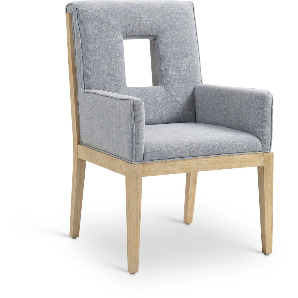 Gwendolyn Light Blue Linen Textured Fabric Dining Arm Chair. Picture 1