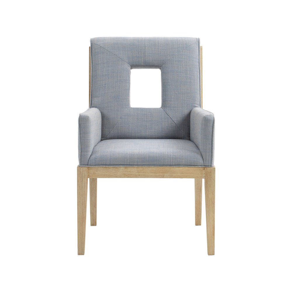 Gwendolyn Light Blue Linen Textured Fabric Dining Arm Chair. Picture 3