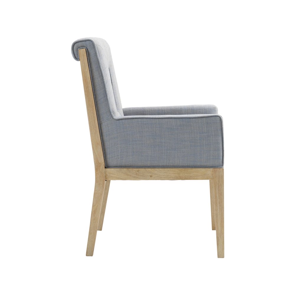 Gwendolyn Light Blue Linen Textured Fabric Dining Arm Chair. Picture 4