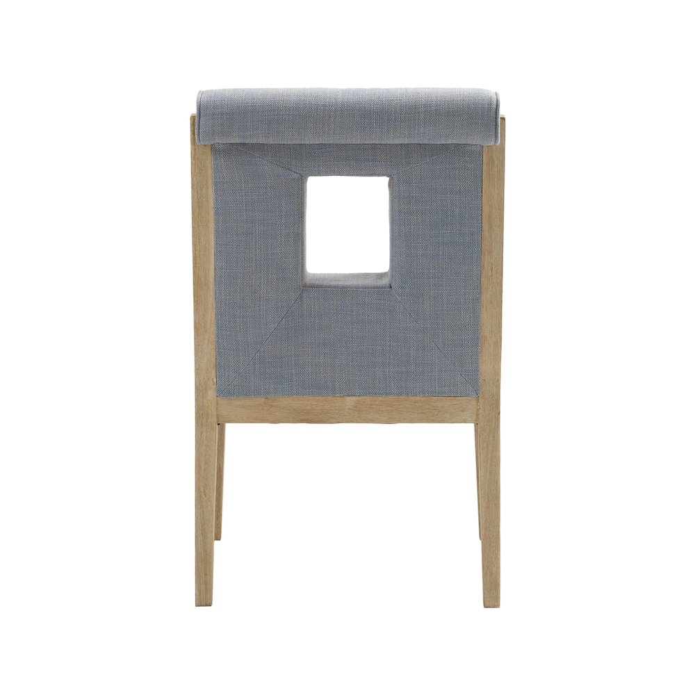 Gwendolyn Light Blue Linen Textured Fabric Dining Arm Chair. Picture 5