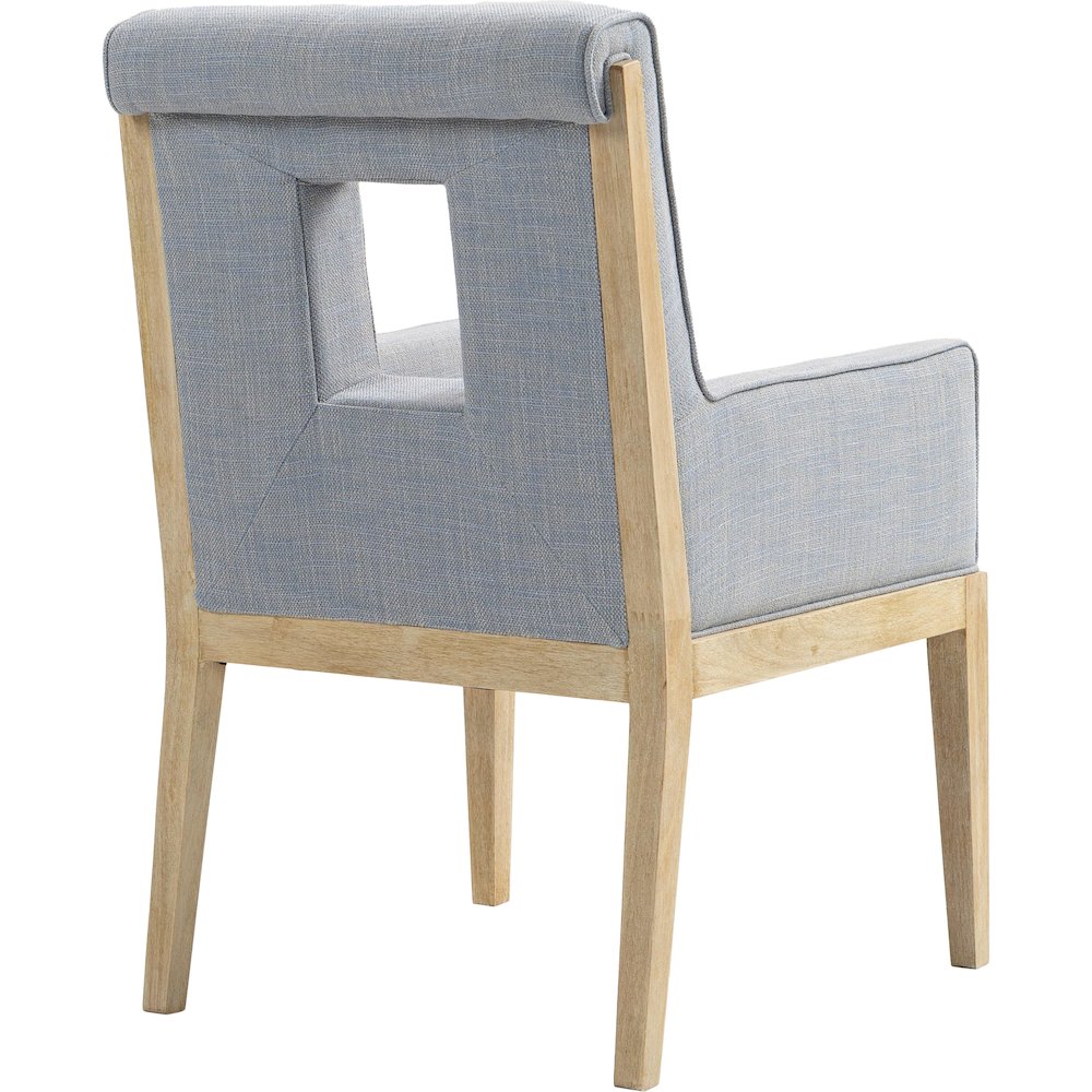 Gwendolyn Light Blue Linen Textured Fabric Dining Arm Chair. Picture 6