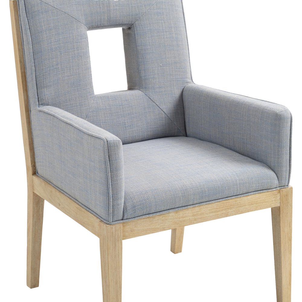 Gwendolyn Light Blue Linen Textured Fabric Dining Arm Chair. Picture 7