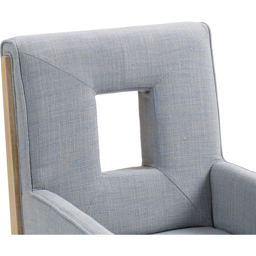 Gwendolyn Light Blue Linen Textured Fabric Dining Arm Chair. Picture 8