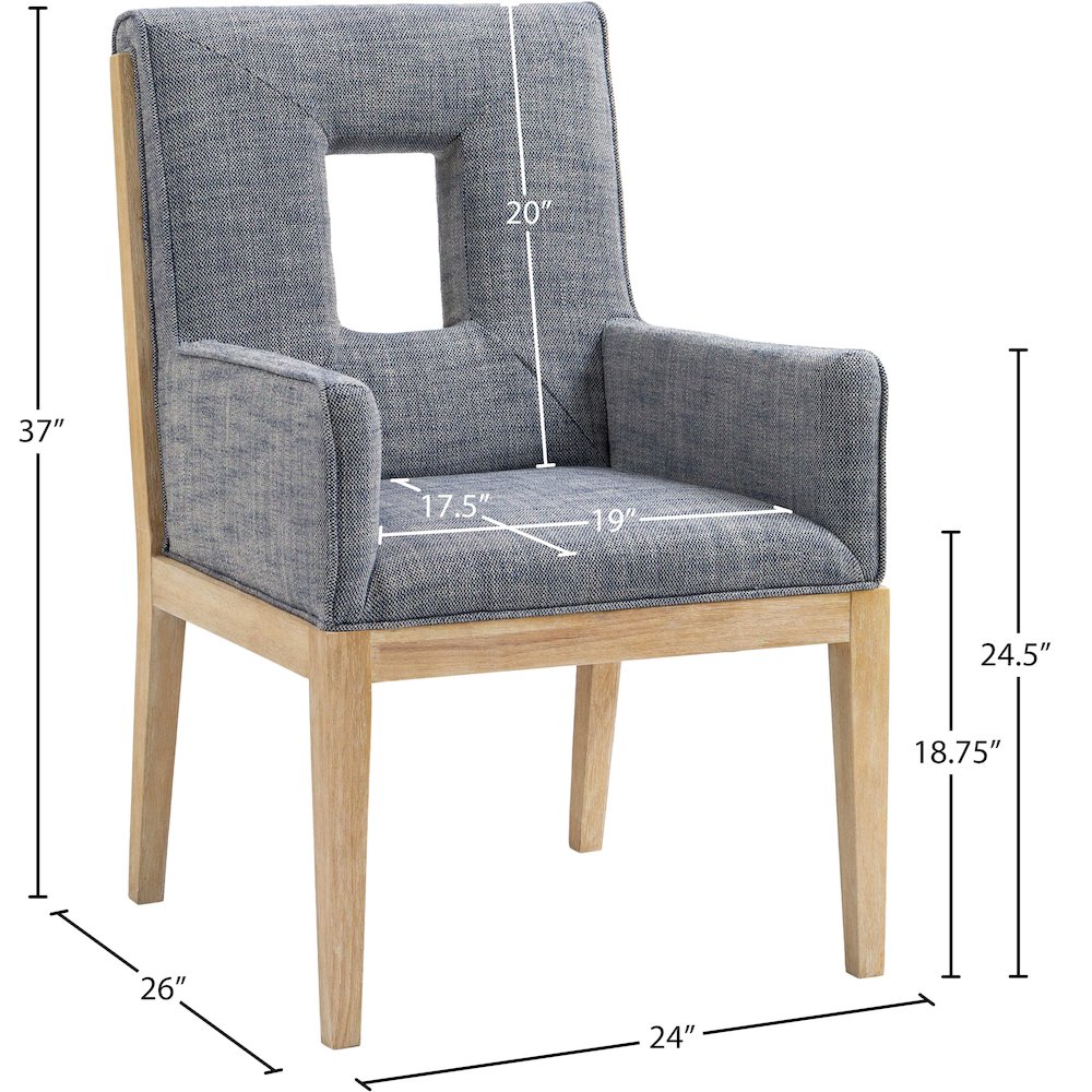 Gwendolyn Navy Linen Textured Fabric Dining Arm Chair. Picture 9