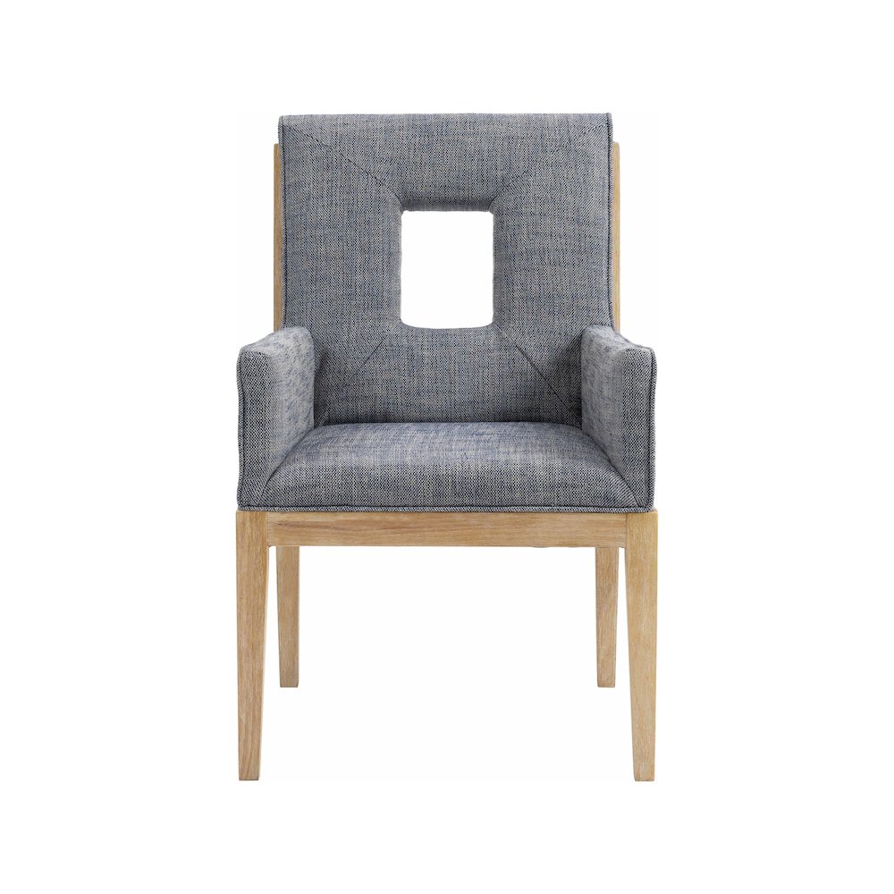 Gwendolyn Navy Linen Textured Fabric Dining Arm Chair. Picture 3