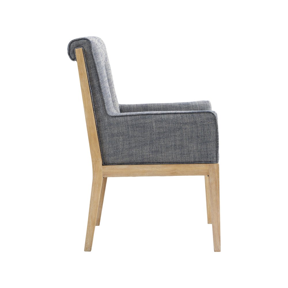Gwendolyn Navy Linen Textured Fabric Dining Arm Chair. Picture 4