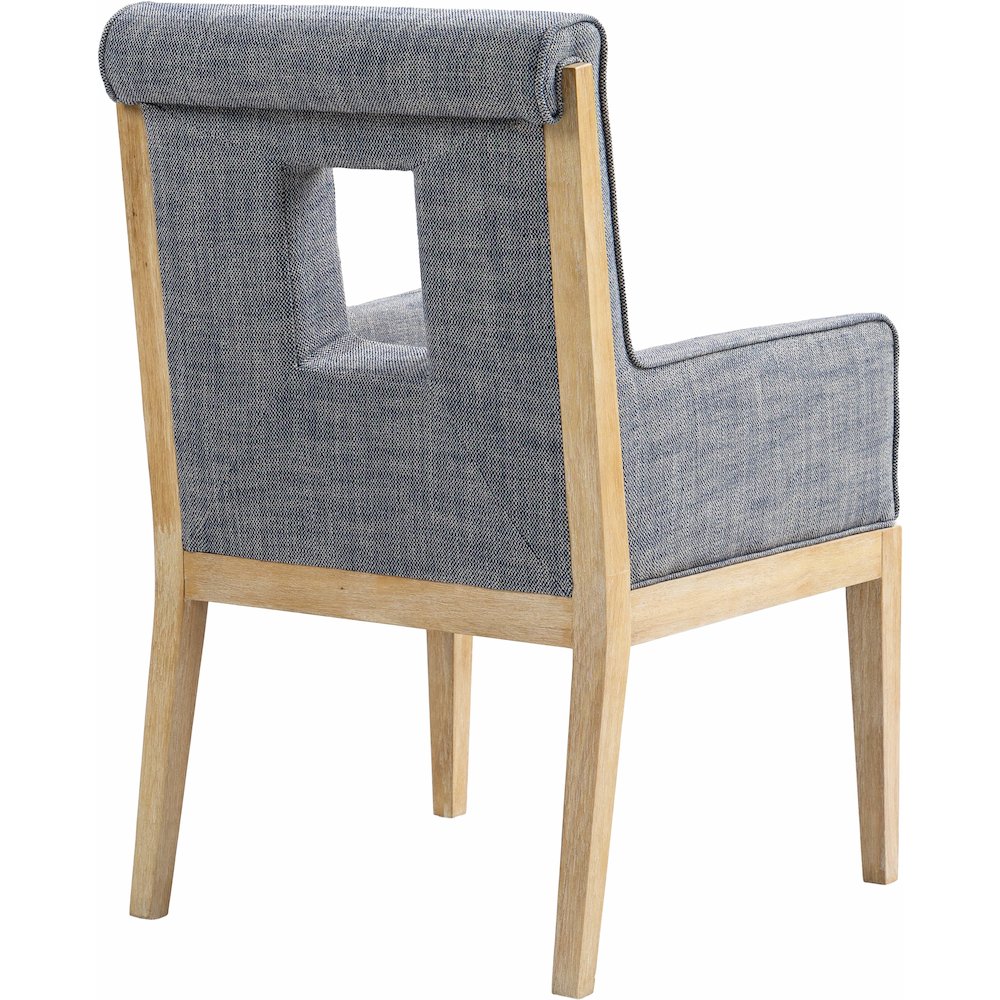 Gwendolyn Navy Linen Textured Fabric Dining Arm Chair. Picture 6