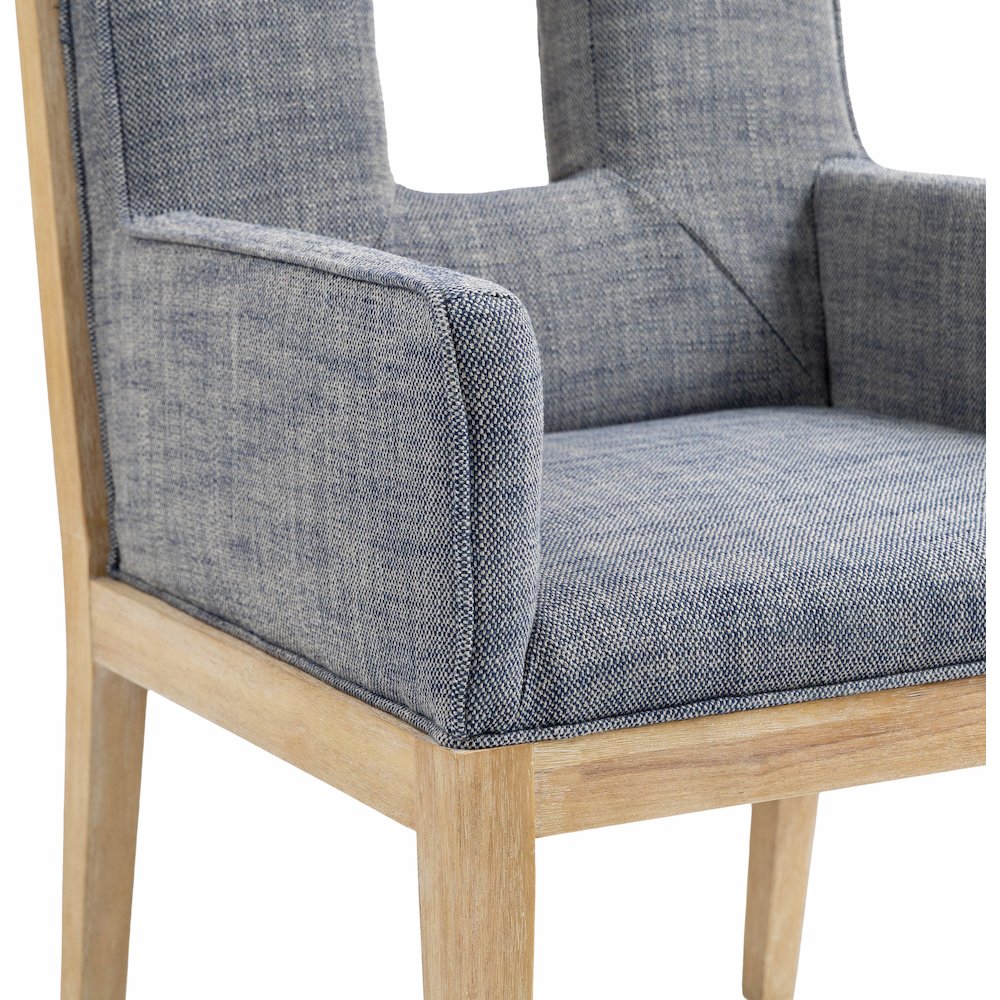 Gwendolyn Navy Linen Textured Fabric Dining Arm Chair. Picture 7