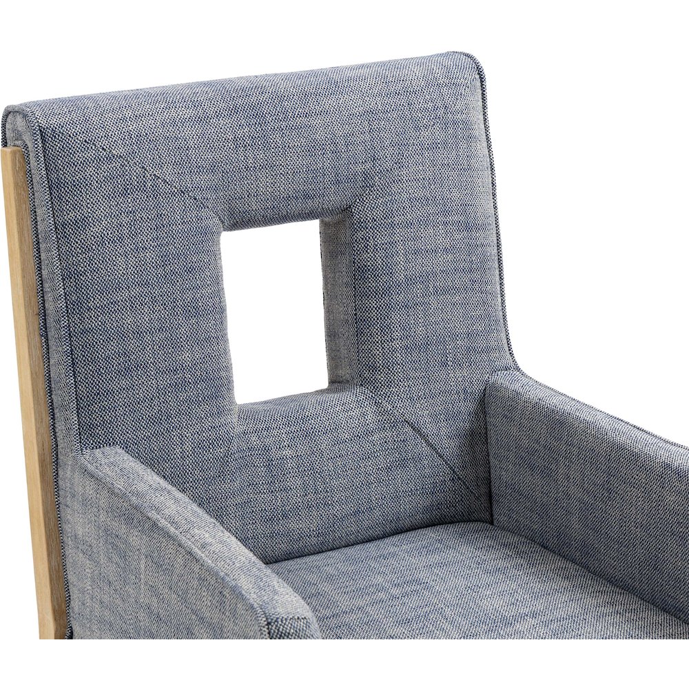 Gwendolyn Navy Linen Textured Fabric Dining Arm Chair. Picture 8