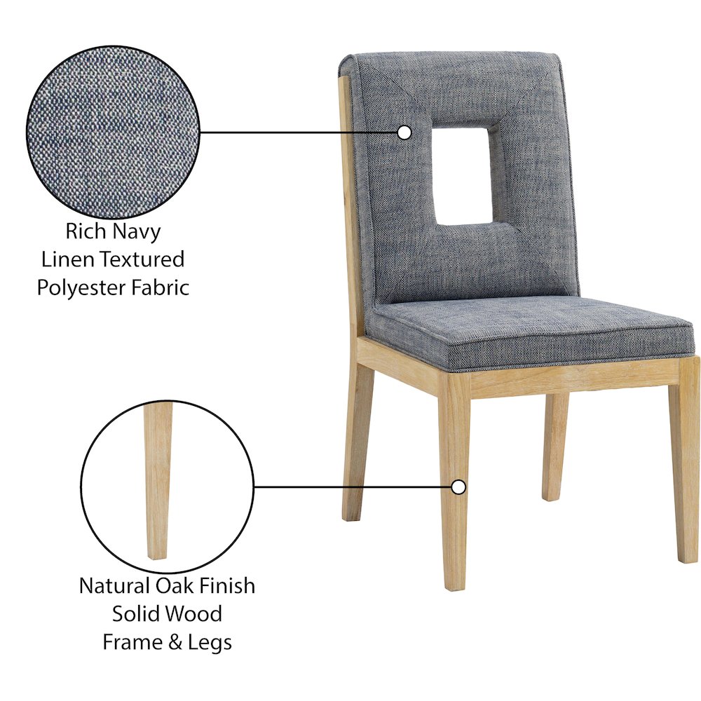 Gwendolyn Navy Linen Textured Fabric Dining Side Chair, Set of 2. Picture 10