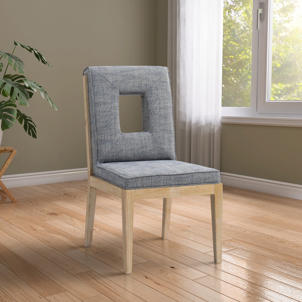 Gwendolyn Navy Linen Textured Fabric Dining Side Chair, Set of 2. Picture 2