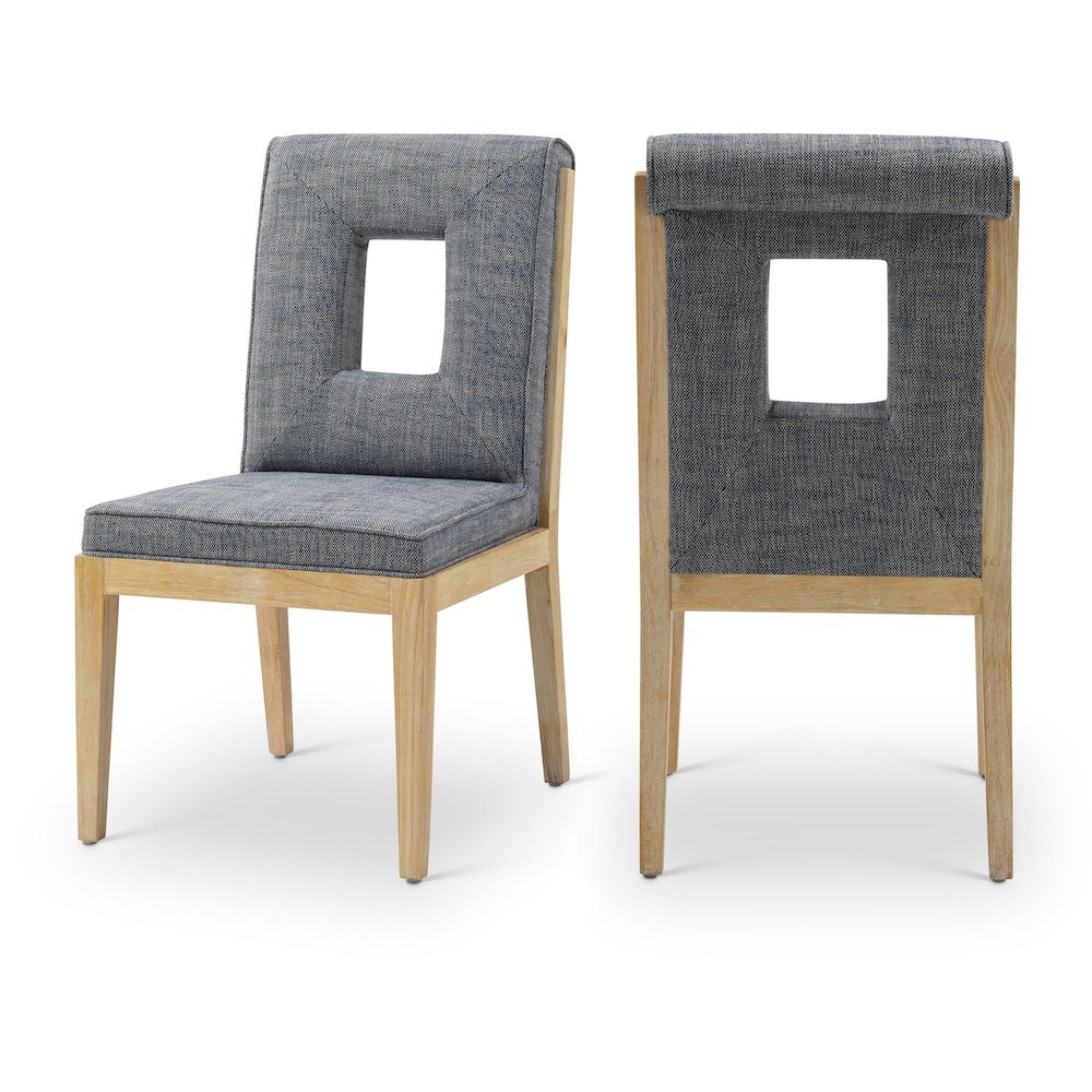 Gwendolyn Navy Linen Textured Fabric Dining Side Chair, Set of 2. Picture 1