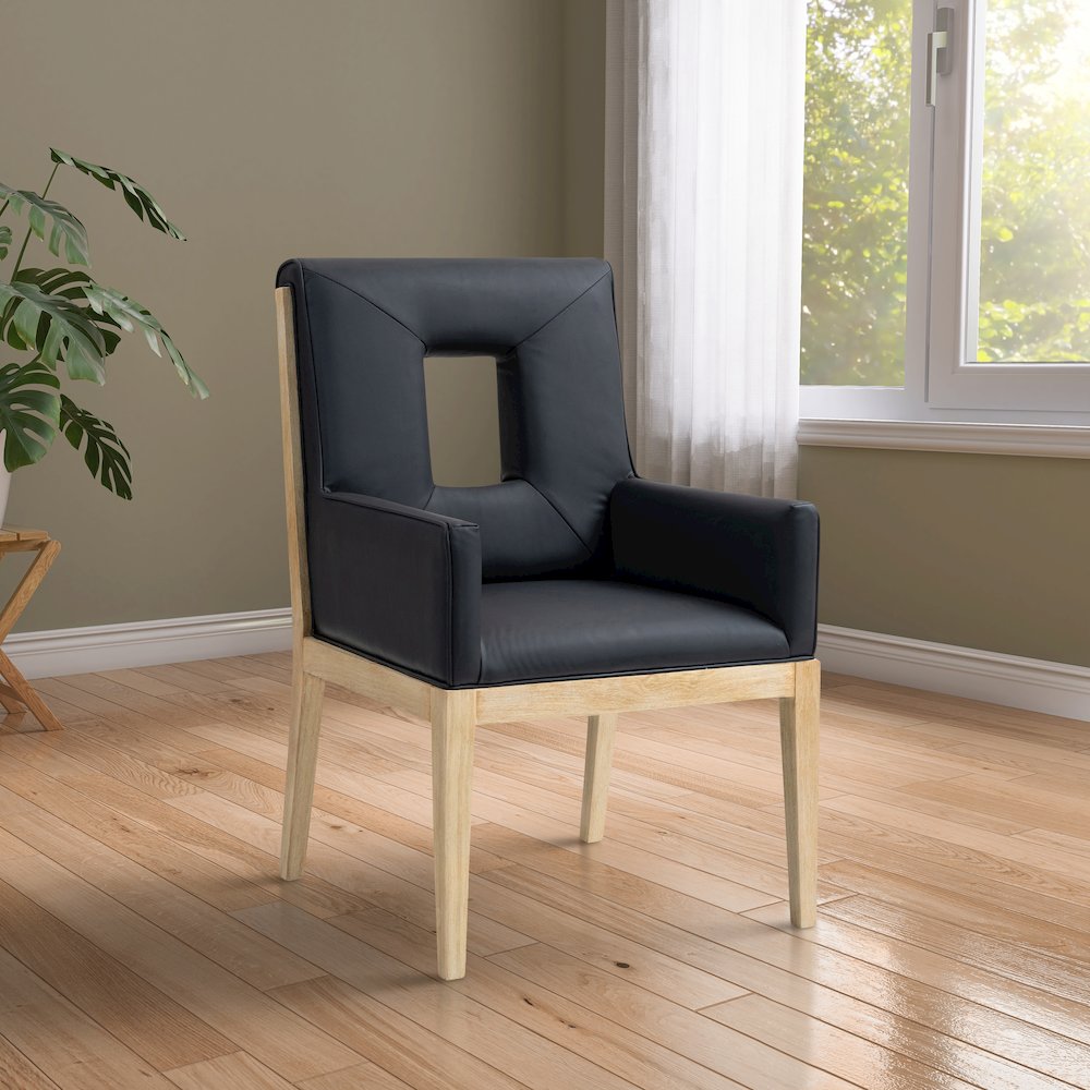 Gwendolyn Black Vegan Leather Dining Arm Chair. Picture 2