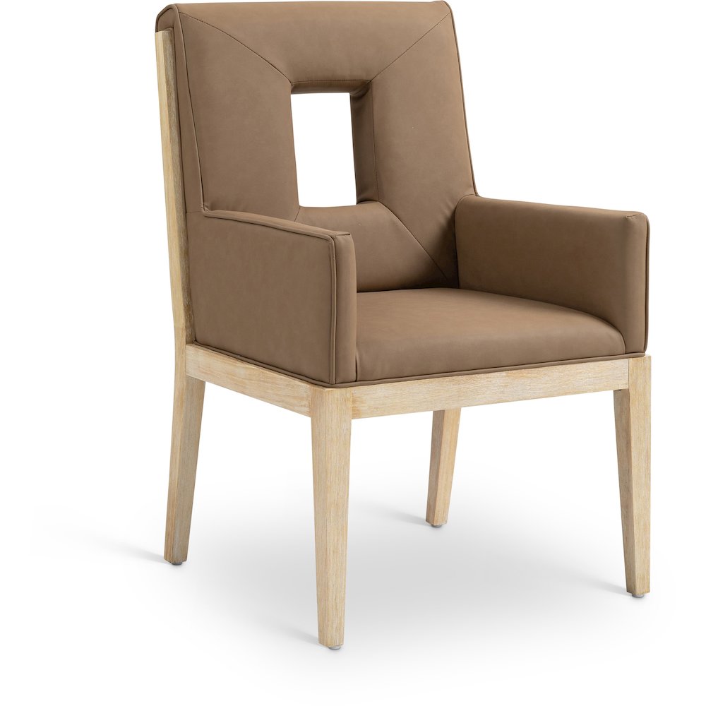 Gwendolyn Brown Vegan Leather Dining Arm Chair. Picture 1