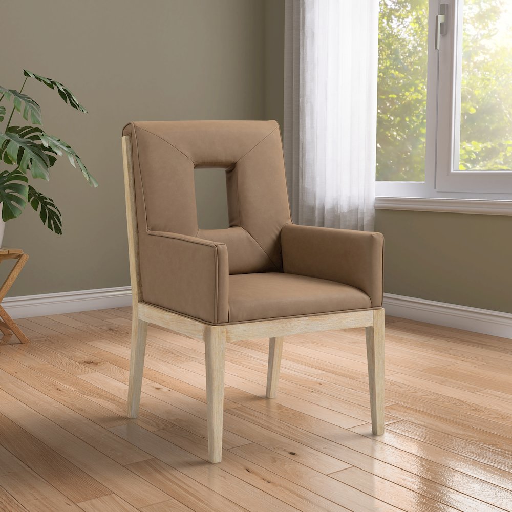 Gwendolyn Brown Vegan Leather Dining Arm Chair. Picture 2