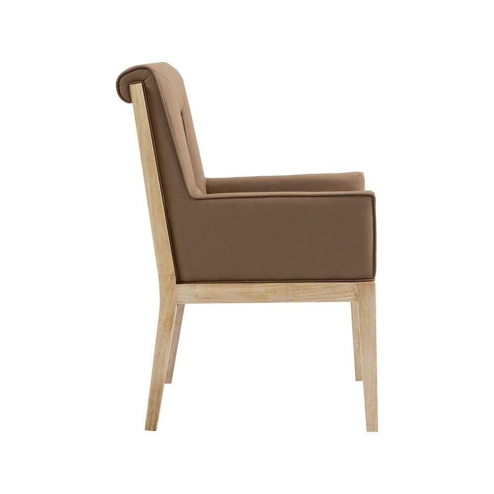 Gwendolyn Brown Vegan Leather Dining Arm Chair. Picture 4