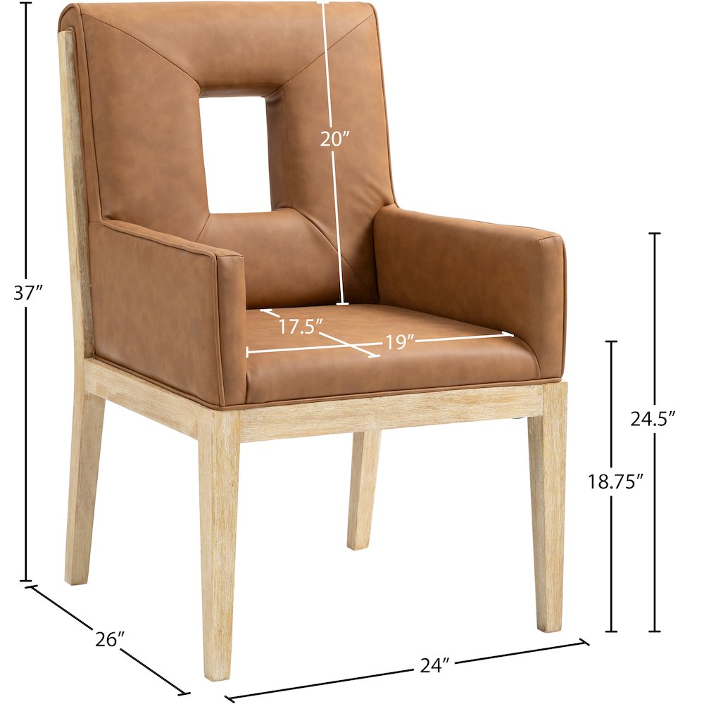 Gwendolyn Cognac Vegan Leather Dining Arm Chair. Picture 9