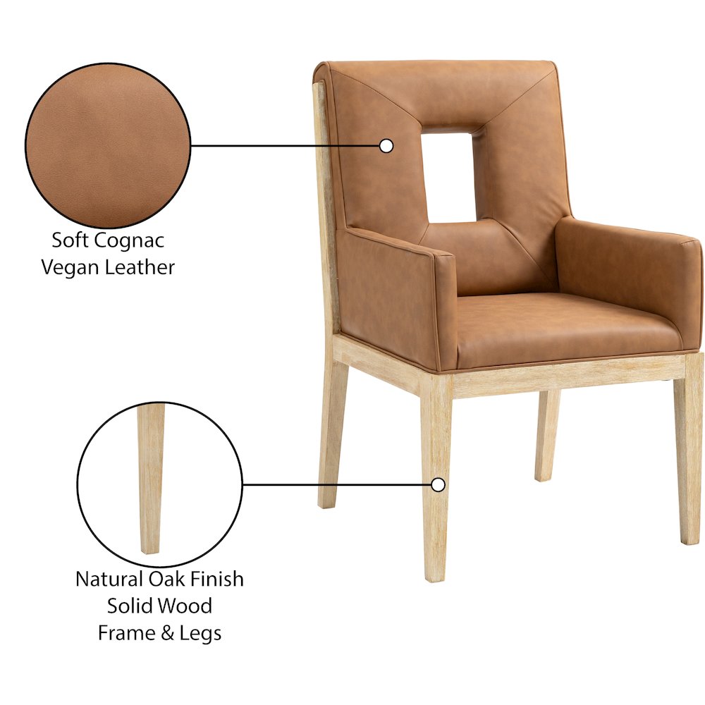 Gwendolyn Cognac Vegan Leather Dining Arm Chair. Picture 10