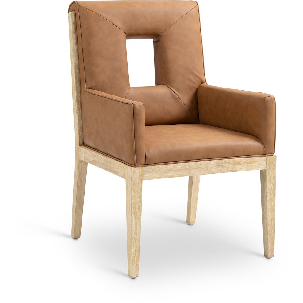 Gwendolyn Cognac Vegan Leather Dining Arm Chair. Picture 1