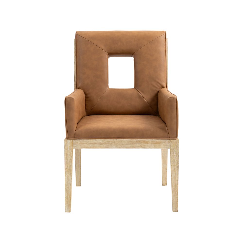 Gwendolyn Cognac Vegan Leather Dining Arm Chair. Picture 3