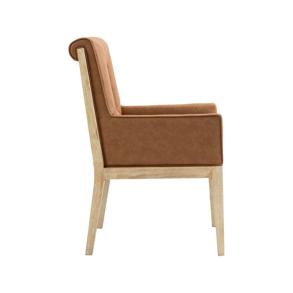 Gwendolyn Cognac Vegan Leather Dining Arm Chair. Picture 4