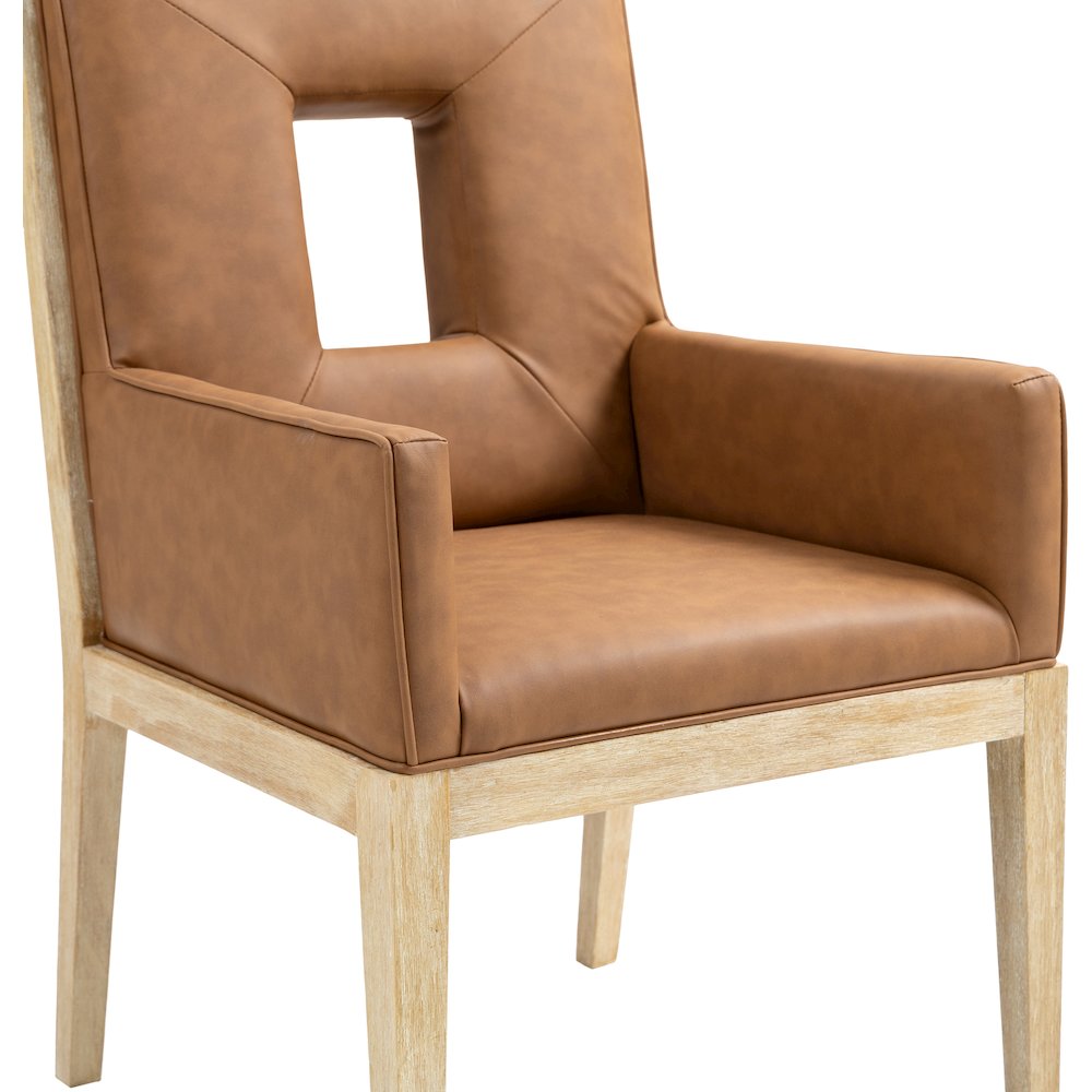 Gwendolyn Cognac Vegan Leather Dining Arm Chair. Picture 7