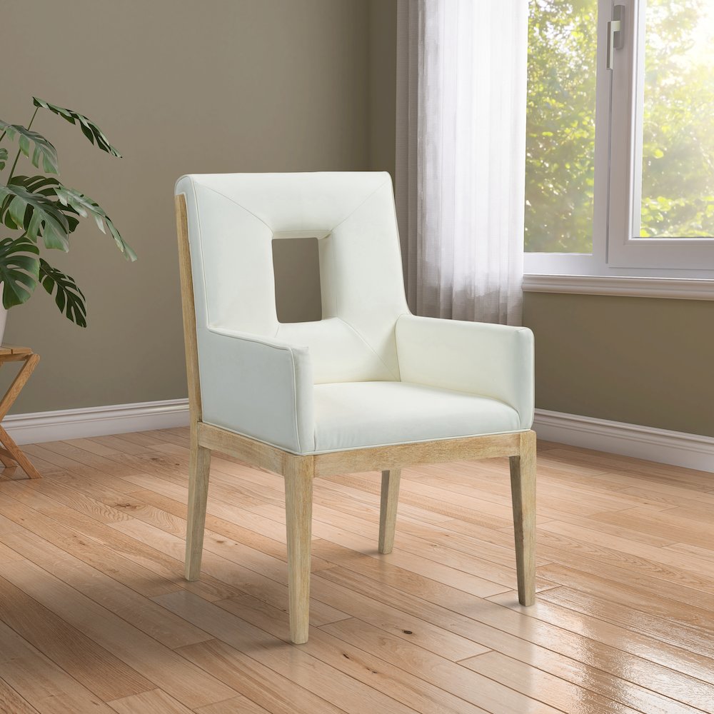 Gwendolyn Cream Vegan Leather Dining Arm Chair. Picture 2