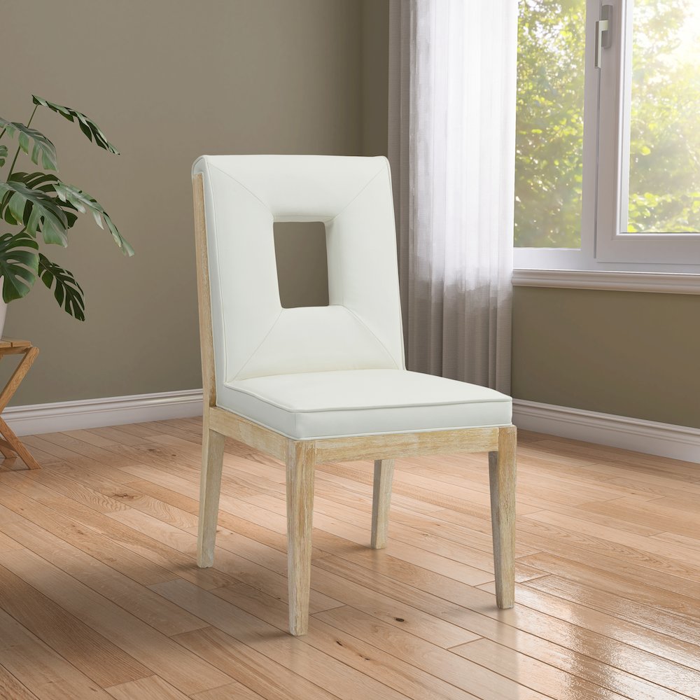 Gwendolyn Cream Vegan Leather Dining Side Chair, Set of 2. Picture 2