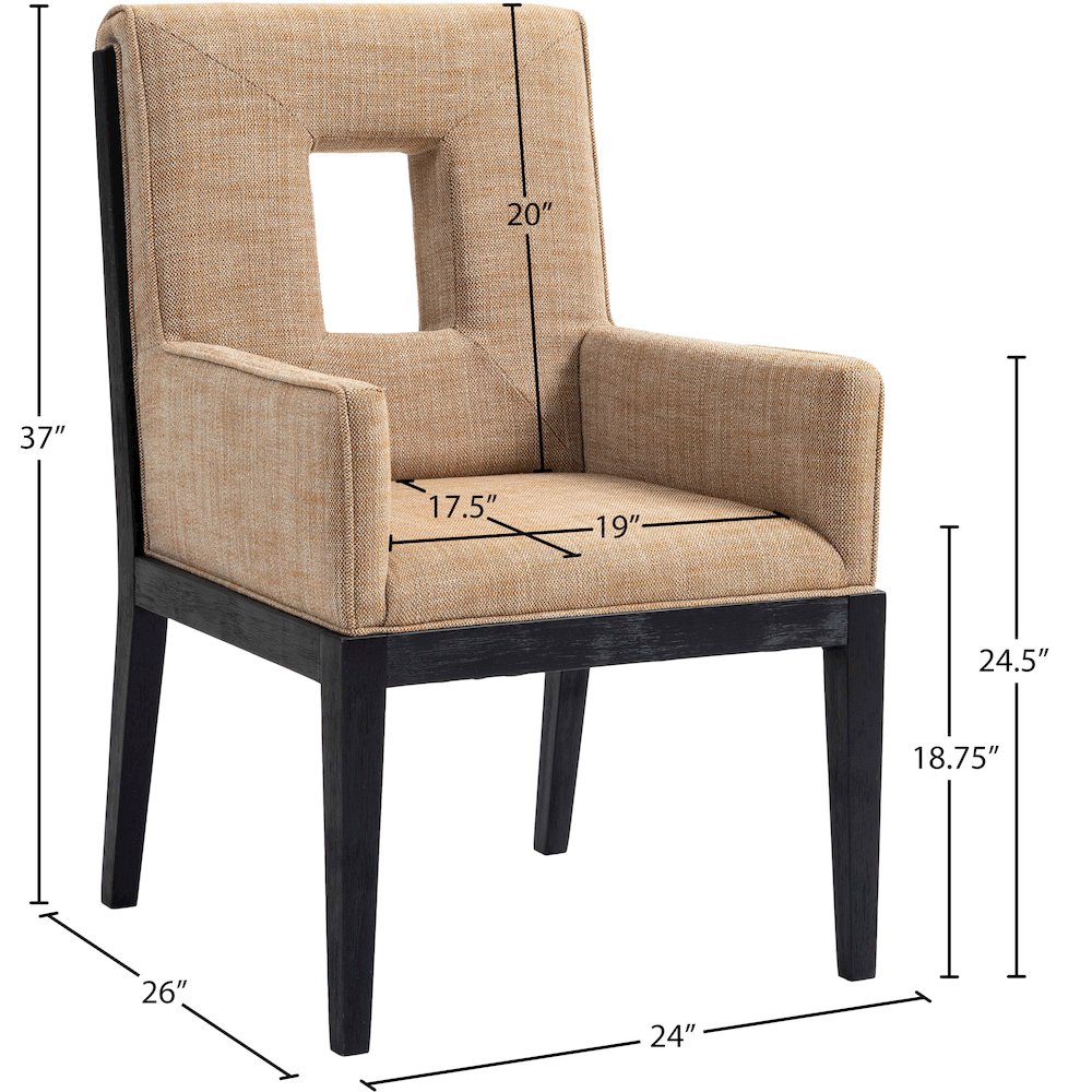 Gwendolyn Cognac Linen Textured Fabric Dining Arm Chair. Picture 9