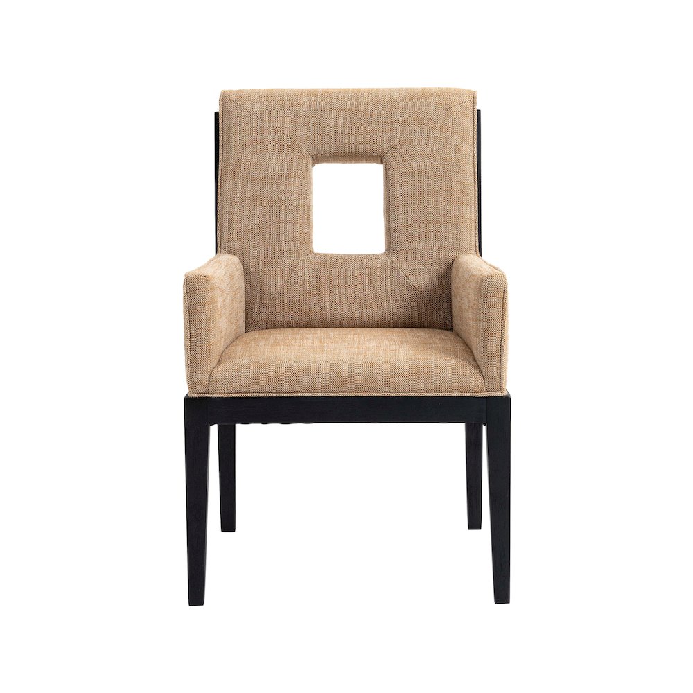 Gwendolyn Cognac Linen Textured Fabric Dining Arm Chair. Picture 3