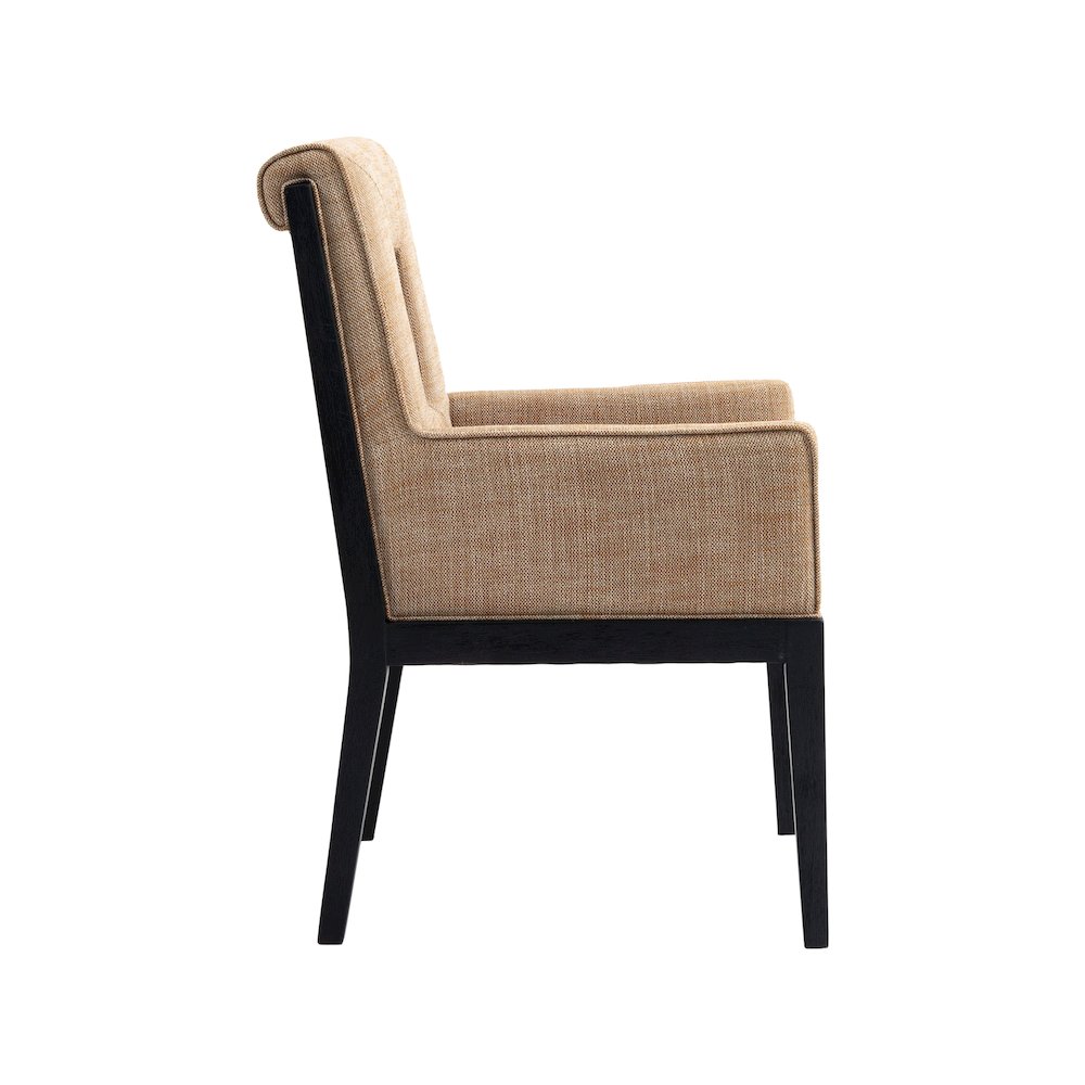 Gwendolyn Cognac Linen Textured Fabric Dining Arm Chair. Picture 4