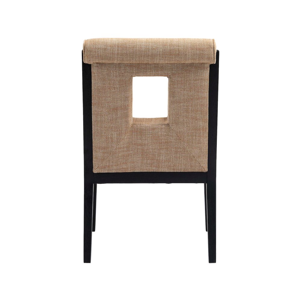 Gwendolyn Cognac Linen Textured Fabric Dining Arm Chair. Picture 5