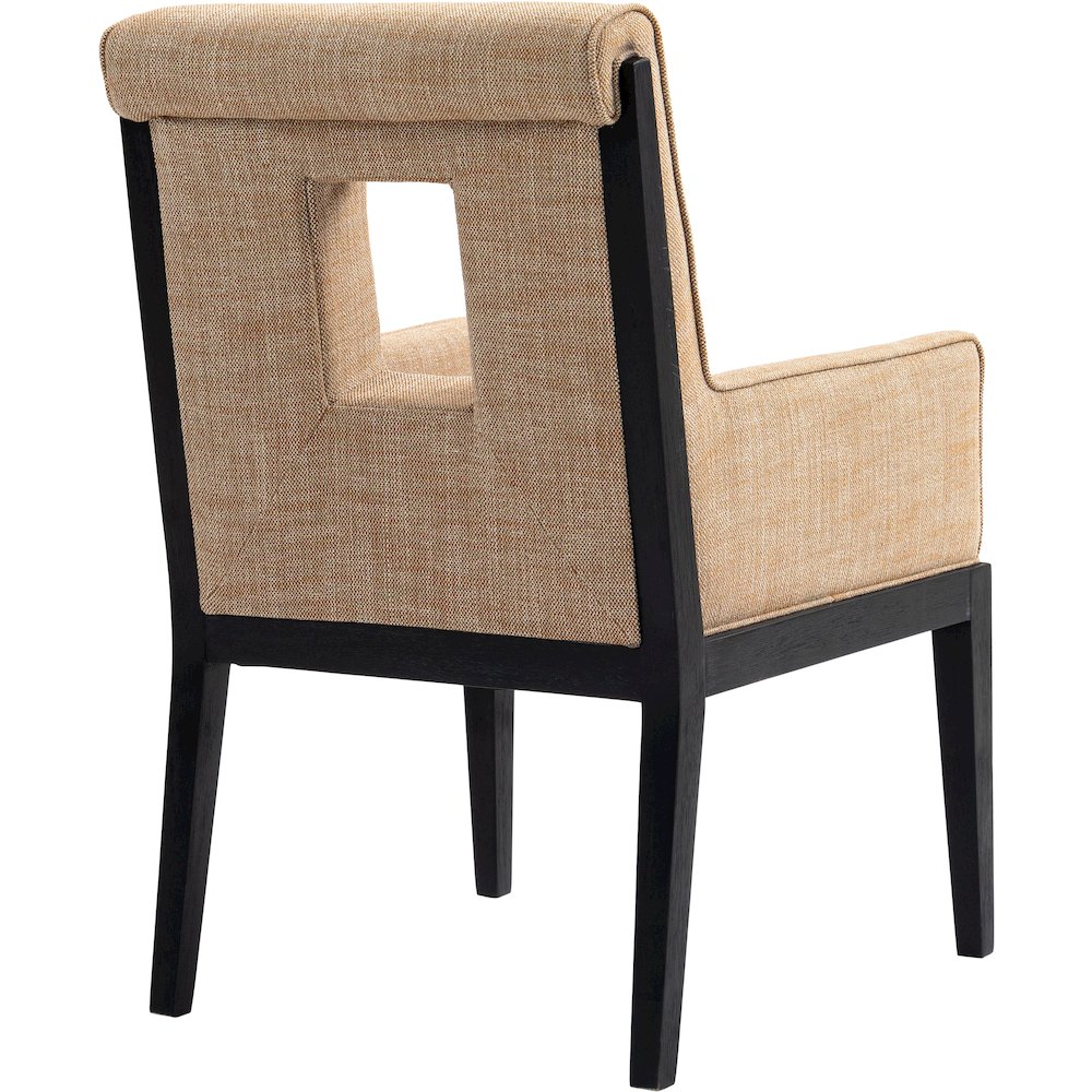 Gwendolyn Cognac Linen Textured Fabric Dining Arm Chair. Picture 6