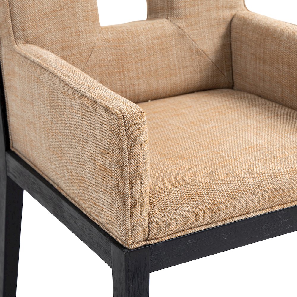 Gwendolyn Cognac Linen Textured Fabric Dining Arm Chair. Picture 7