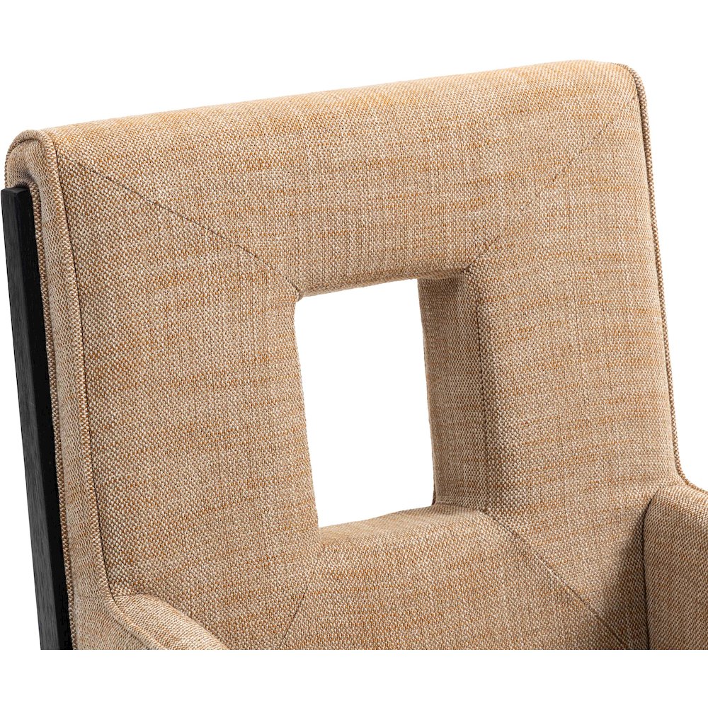 Gwendolyn Cognac Linen Textured Fabric Dining Arm Chair. Picture 8