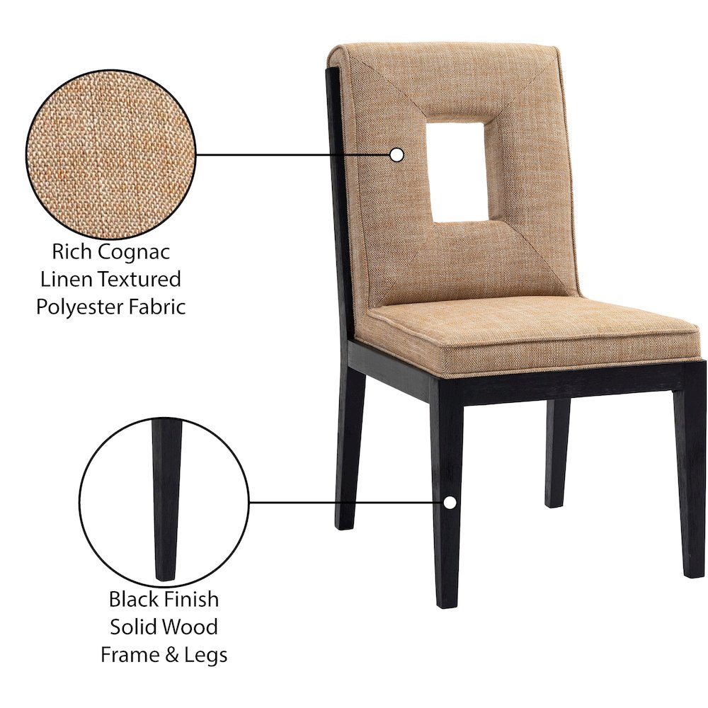 Gwendolyn Cognac Linen Textured Fabric Dining Side Chair, Set of 2. Picture 10