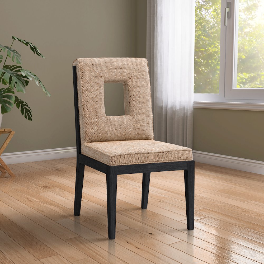 Gwendolyn Cognac Linen Textured Fabric Dining Side Chair, Set of 2. Picture 2