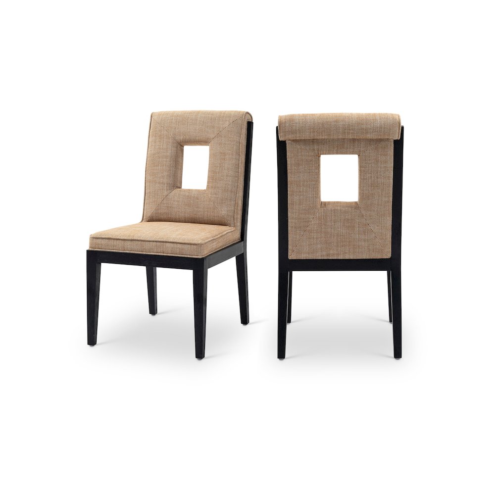 Gwendolyn Cognac Linen Textured Fabric Dining Side Chair, Set of 2. Picture 1