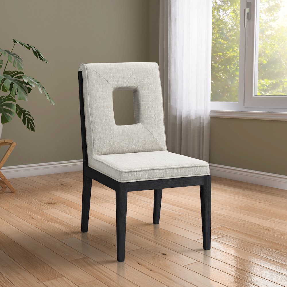 Gwendolyn Cream Linen Textured Fabric Dining Side Chair, Set of 2. Picture 2