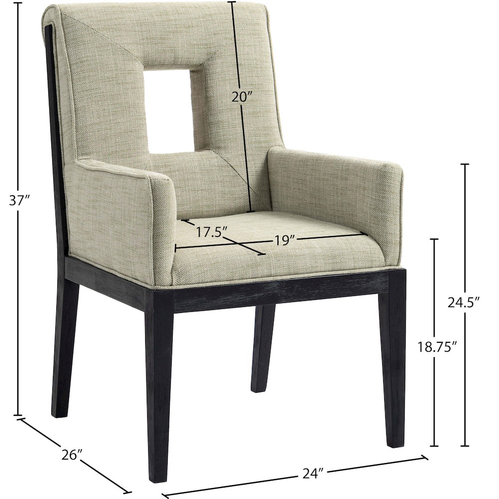 Gwendolyn Green Linen Textured Fabric Dining Arm Chair. Picture 9