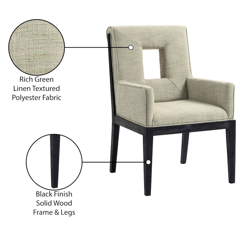 Gwendolyn Green Linen Textured Fabric Dining Arm Chair. Picture 10