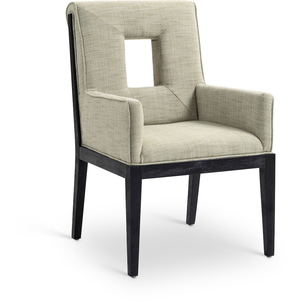 Gwendolyn Green Linen Textured Fabric Dining Arm Chair. Picture 1