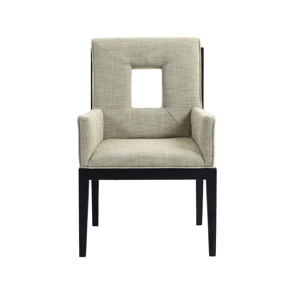 Gwendolyn Green Linen Textured Fabric Dining Arm Chair. Picture 3