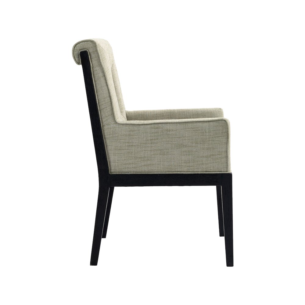 Gwendolyn Green Linen Textured Fabric Dining Arm Chair. Picture 4