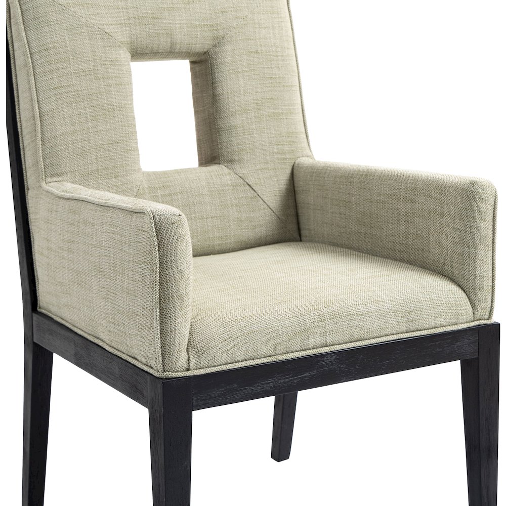 Gwendolyn Green Linen Textured Fabric Dining Arm Chair. Picture 7